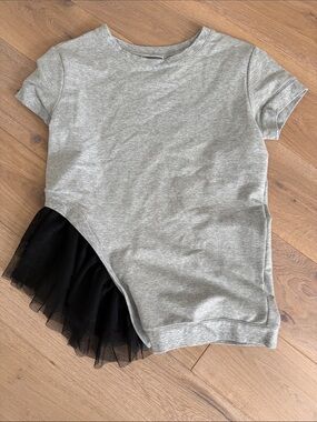 Chelsea28 Grey Short-Sleeve Tee with Black Tulle Hem